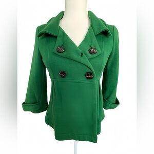 XXI Emerald Green Empire Peacoat Jacket Small 3/4 Sleeve Double Breasted Coat